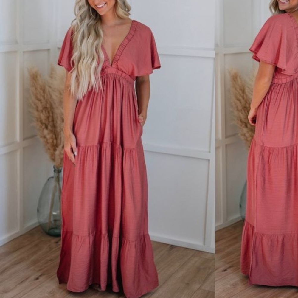 Boho V-Neck Tiered Maxi Ruffle Summer Dress
